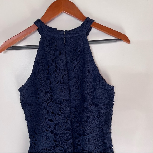 LULU’S LOVE POEM NAVY BLUE LACE MINI DRESS Small - Picture 11 of 16